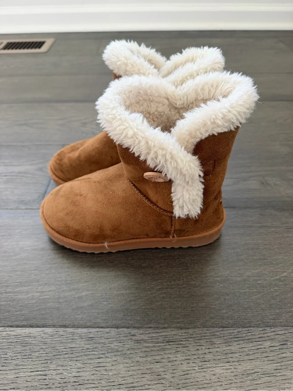 Toddler Cozy Faux-Suede Boot with Cream Sherpa Trim - Brown